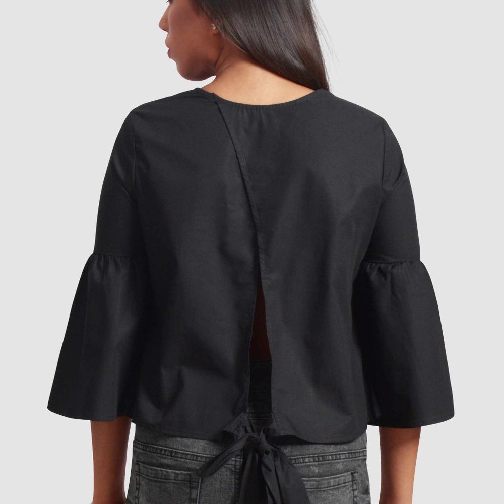 OLGYN Women’s Three Quarter Flare Sleeve Black Top - Picture 2 of 4